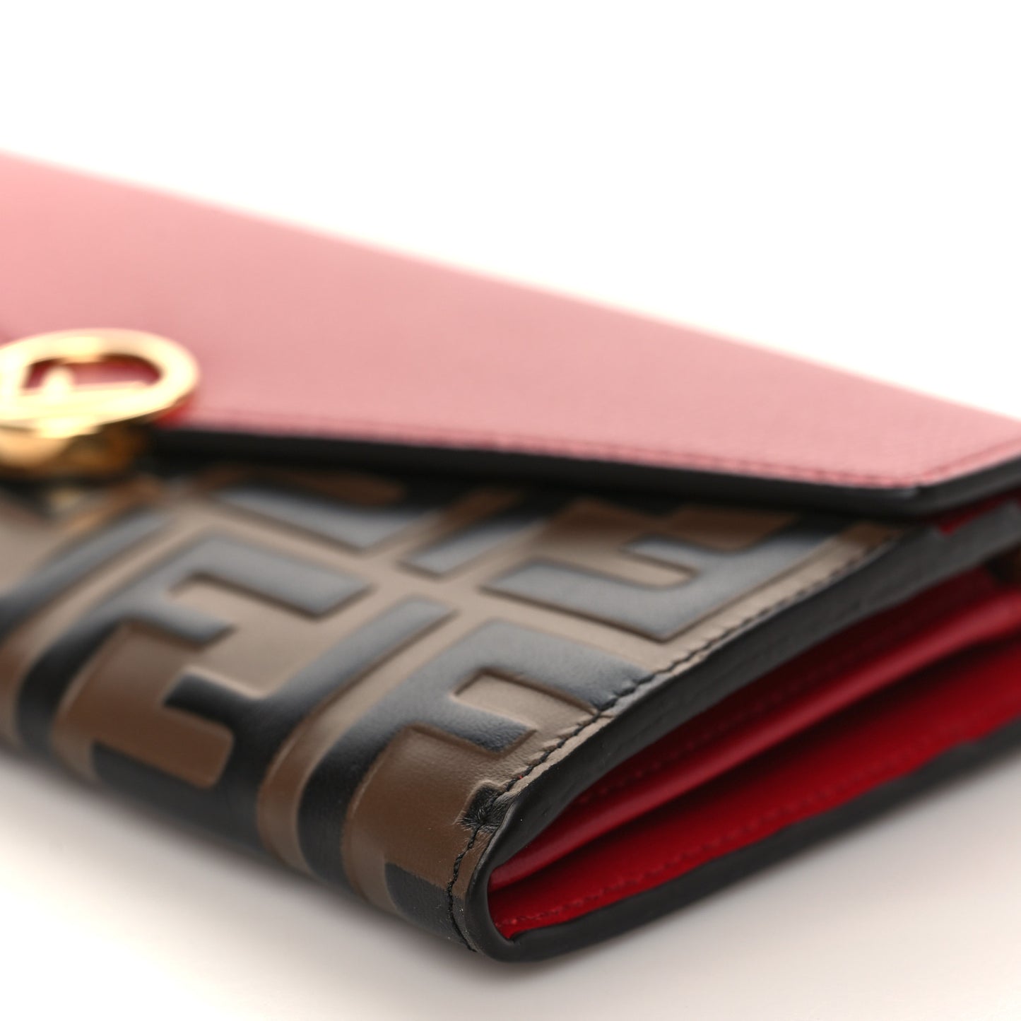 Vitello Cruise F is Fendi Bi-Color FF 1974 Embossed Continental Envelope Wallet On Chain Maya Black Fragola