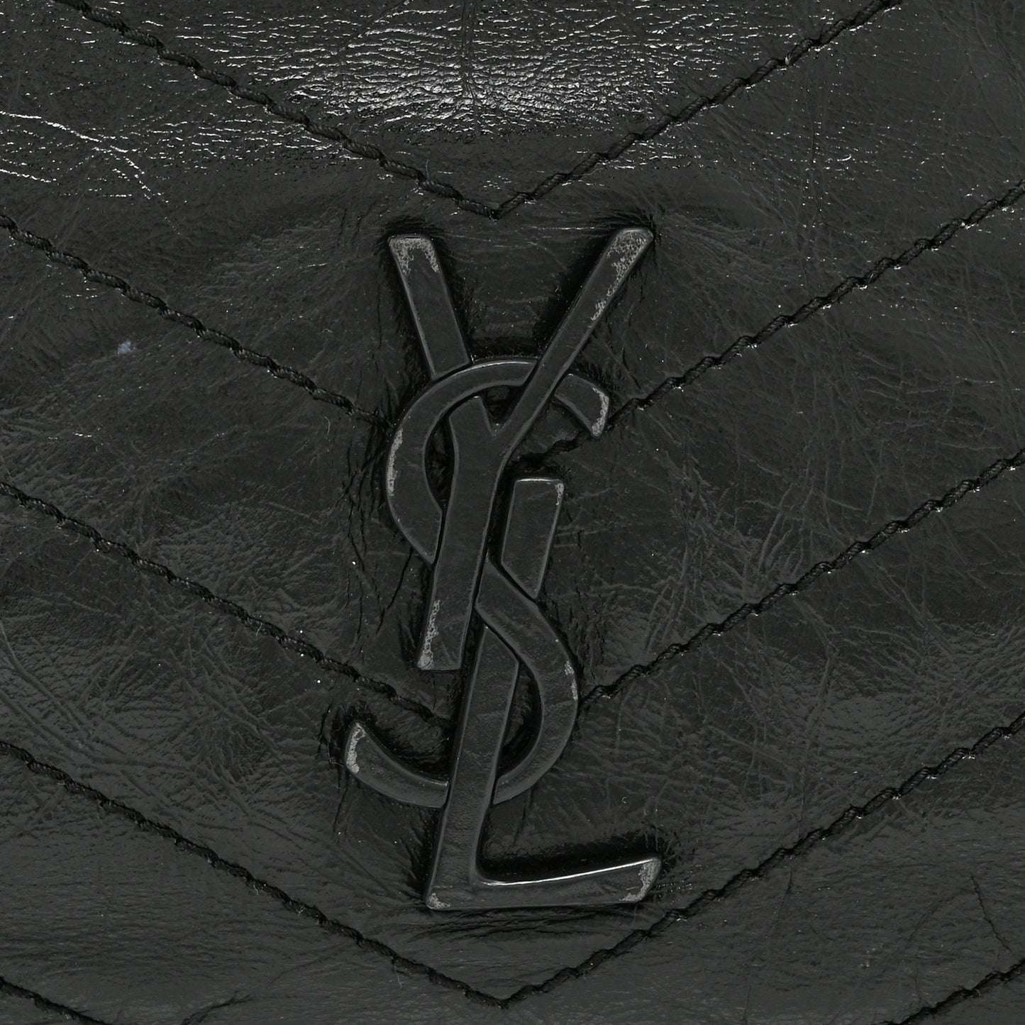 Crinkled Calfskin Matelasse Monogram Large Niki Shopper Tote Black