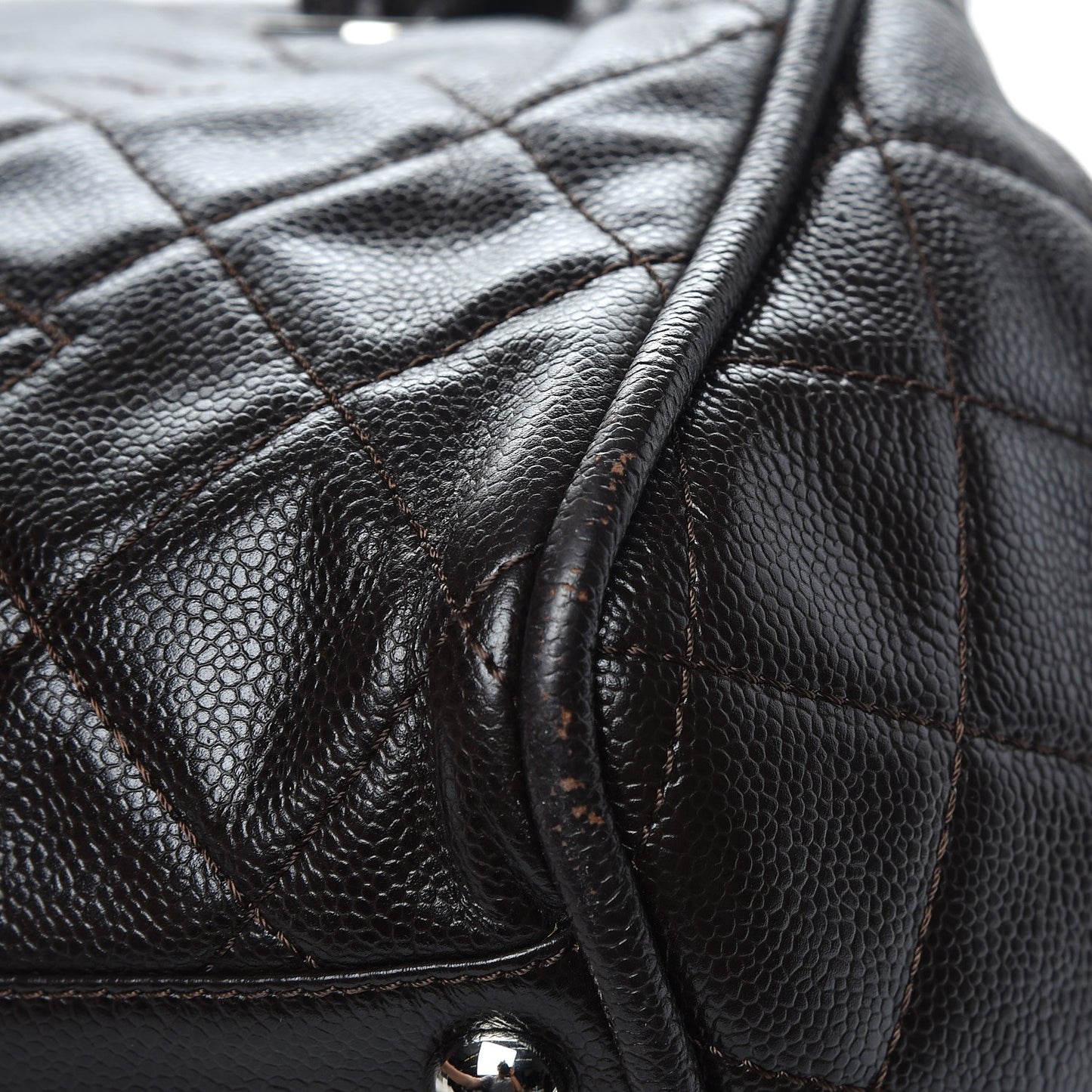 Caviar Quilted CC Timeless Bowler Brown