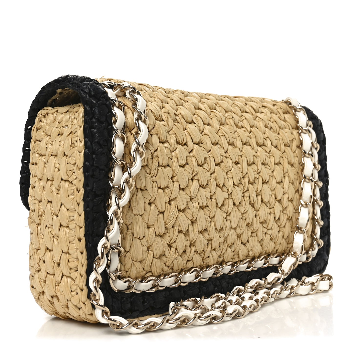 Raffia Chain Venice Beach Flap Bag Beige Black
