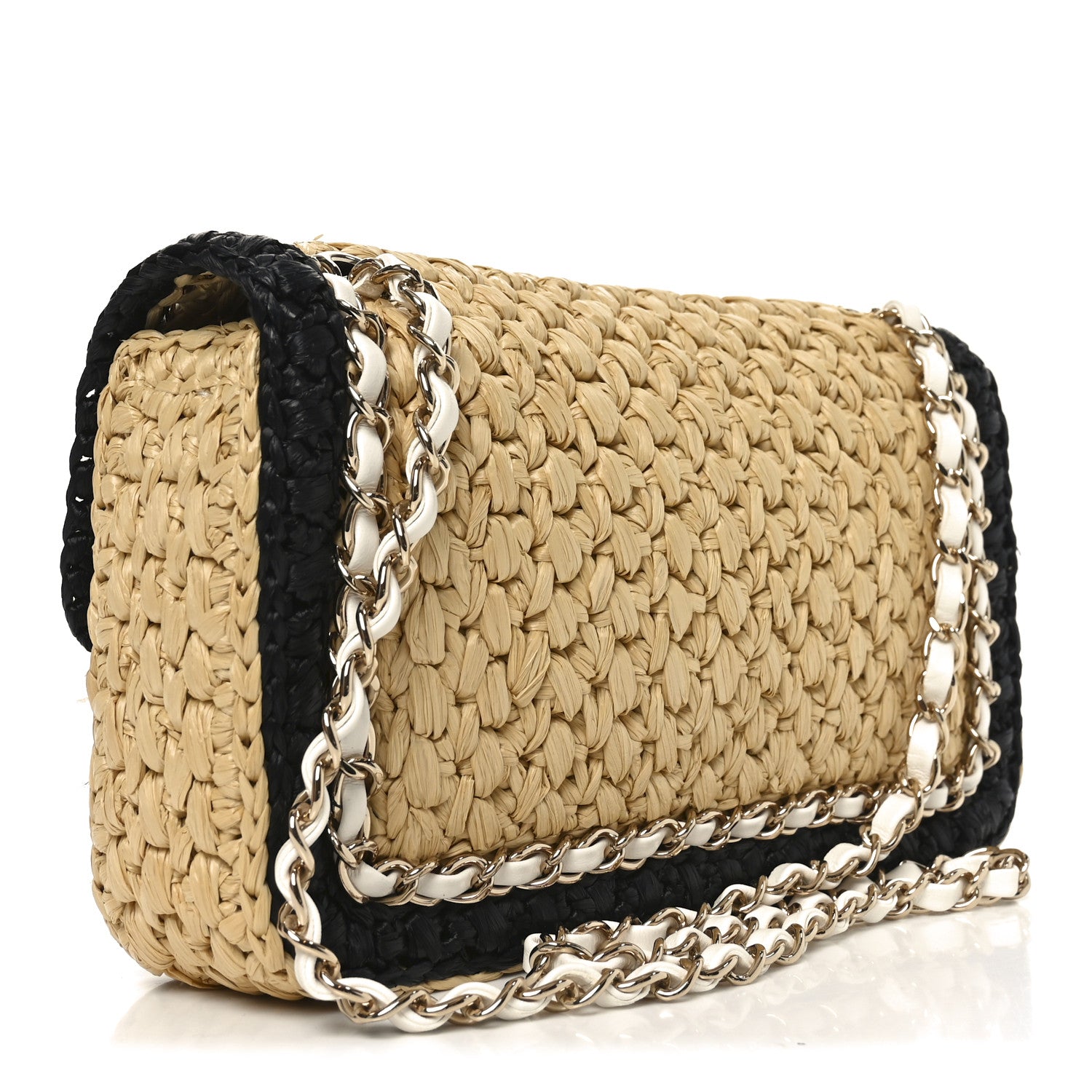 Chanel Raffia Chain Venice Beach Flap Bag Beige Black 3 of 12