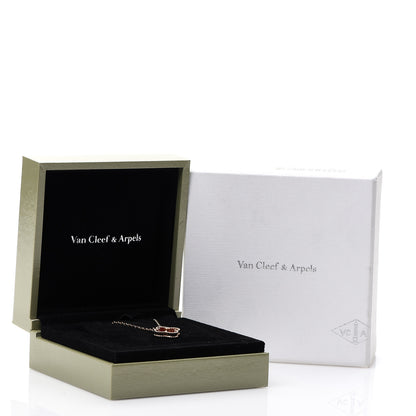 Van Cleef & Arpels 18K Rose Gold Diamond Carnelian Vintage Alhambra Pendant Necklace 6 of 6