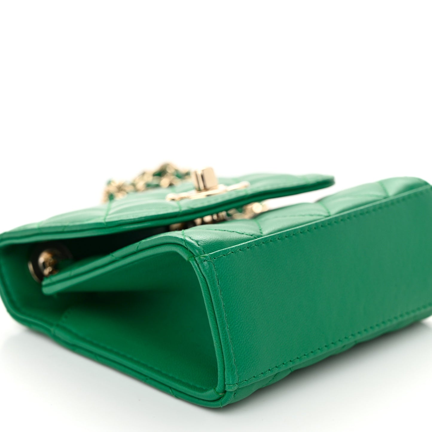 Lambskin Quilted Mini Trendy CC Chain Wallet Green