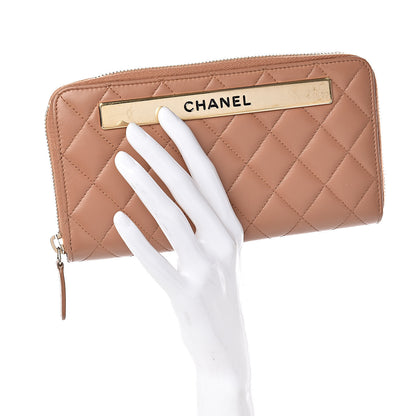 Chanel Lambskin Quilted Large Gusset Trendy CC Zip Around Wallet Dark Beige 2 of 10