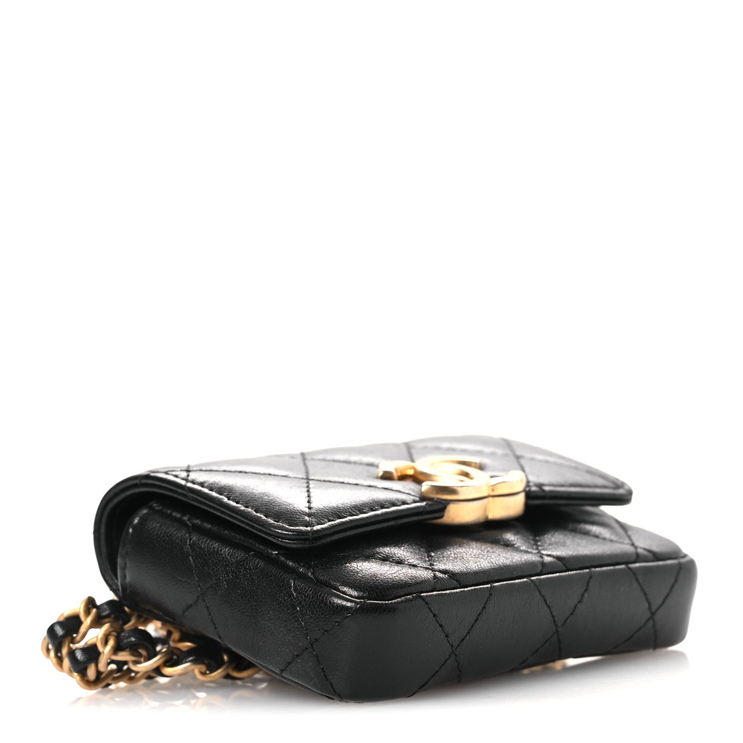 Lambskin Quilted Flap Chain Belt Bag Black
