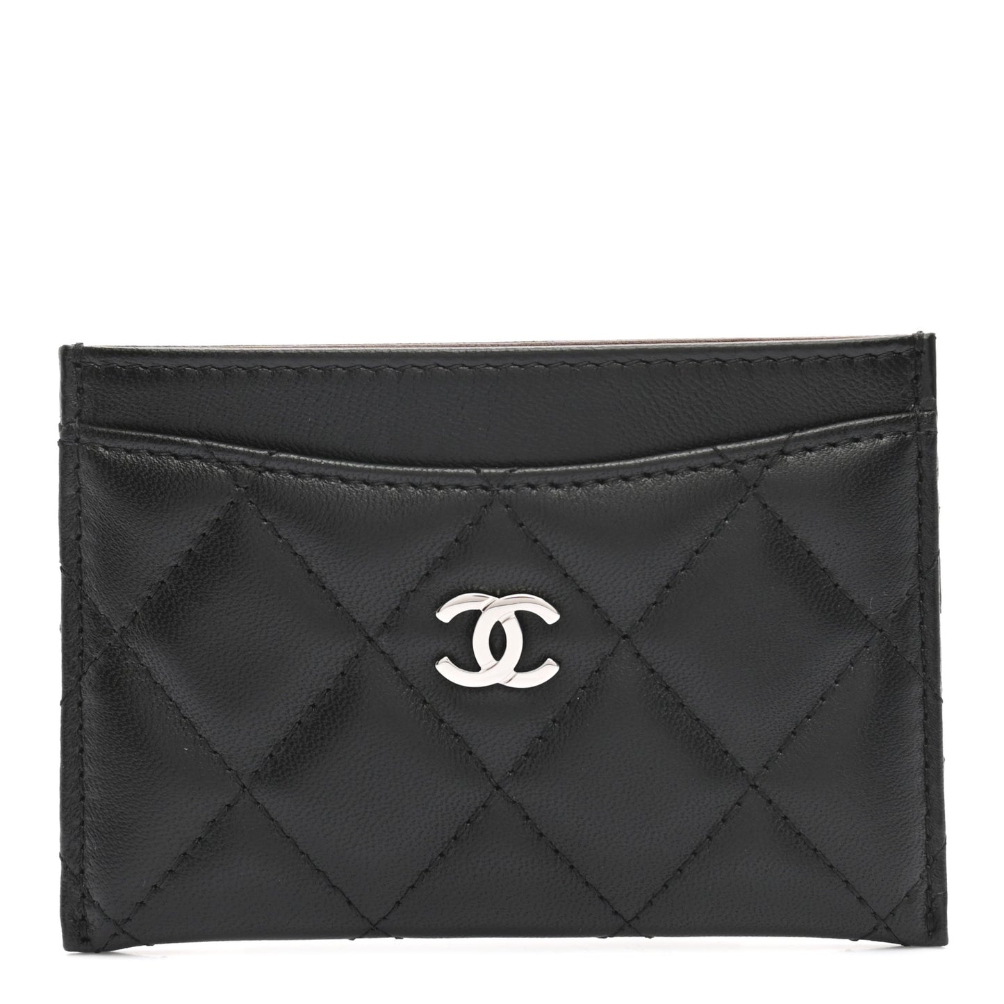 Lambskin Quilted Card Holder Black