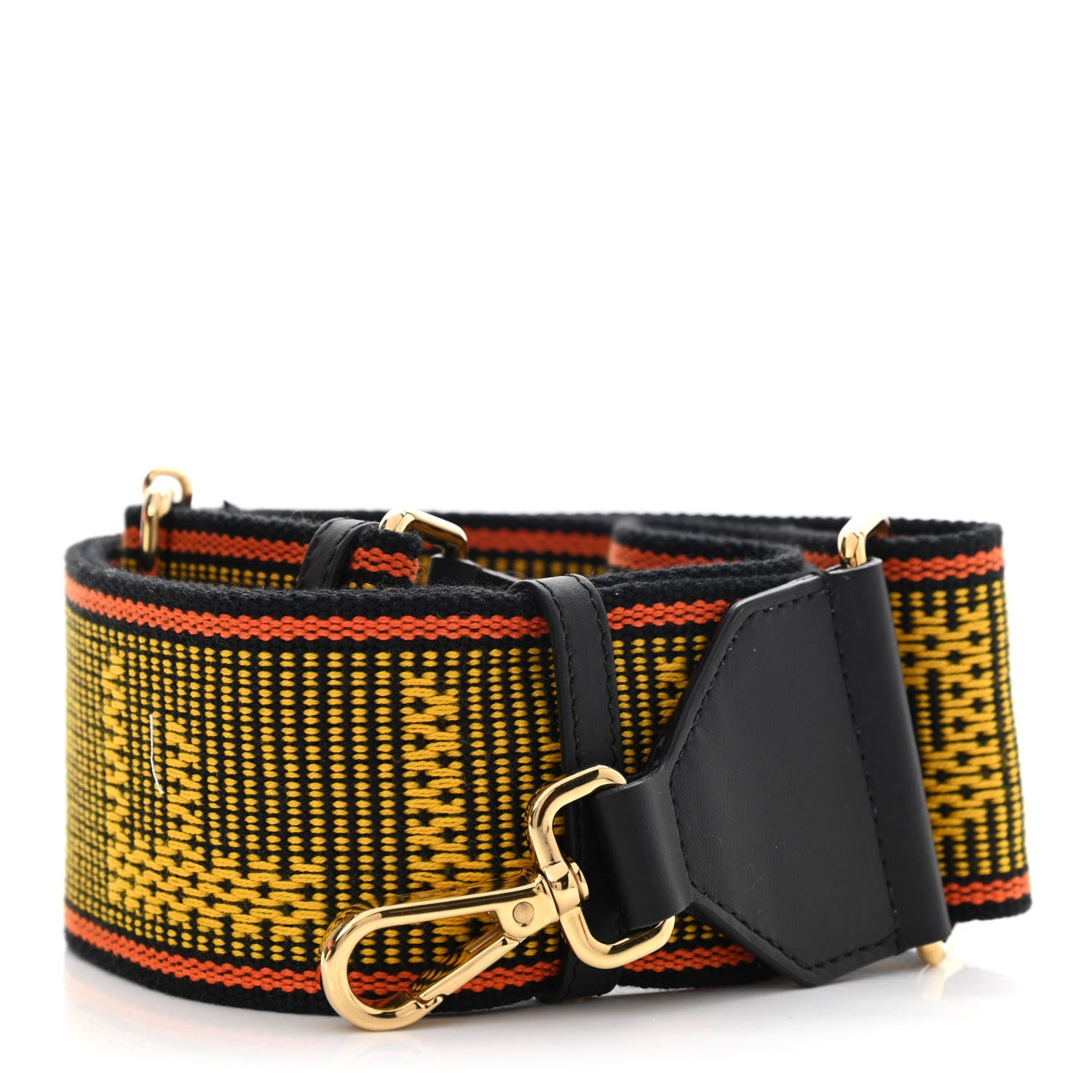 Fendi Cannete Ribbon Poly Vitello Century Logo Adjustable Strap You Giallo Black 1 of 5