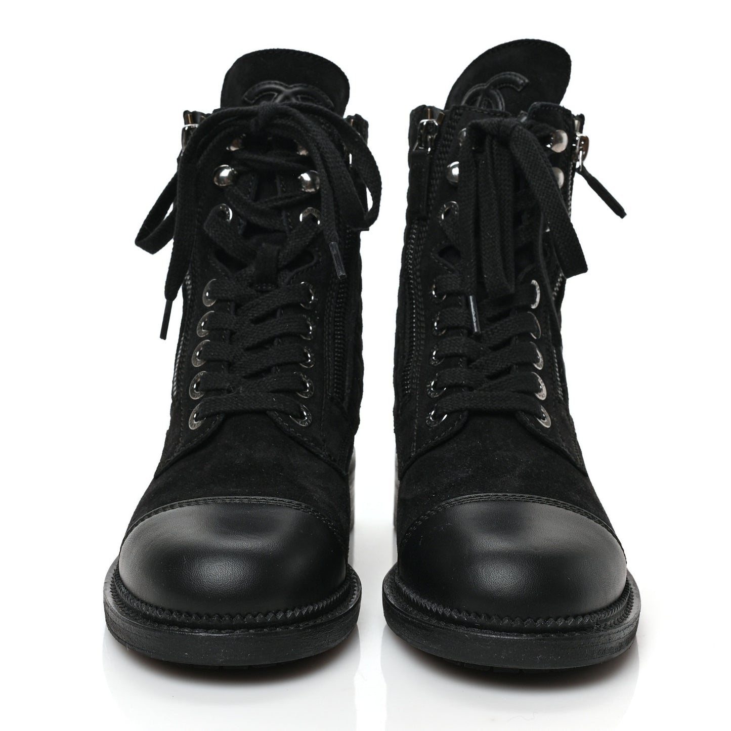 Suede Quilted CC Lace Up Combat Boots 36 Black