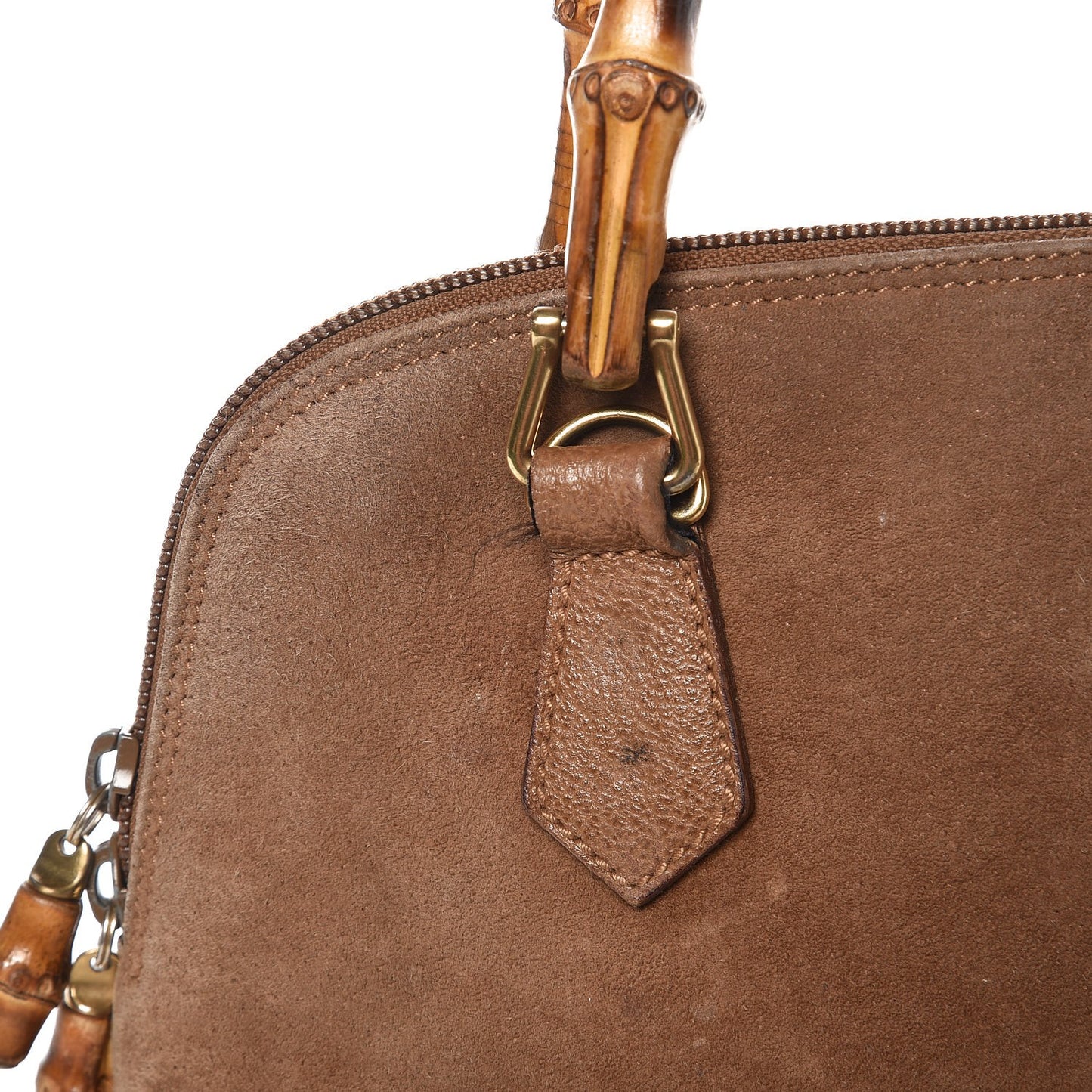 Suede Bamboo Top Handle Tote Tan