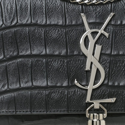 Saint Laurent Calfskin Crocodile Embossed Monogram Small Kate Tassel Satchel Black 8 of 9