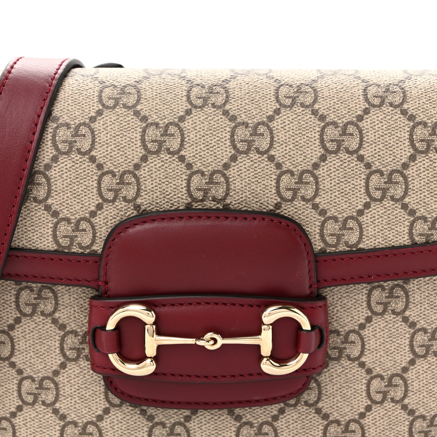 Gucci GG Supreme Monogram Horsebit 1955 Soft Small Shoulder Bag Beige Ebony Rosso Ancora 7 of 11