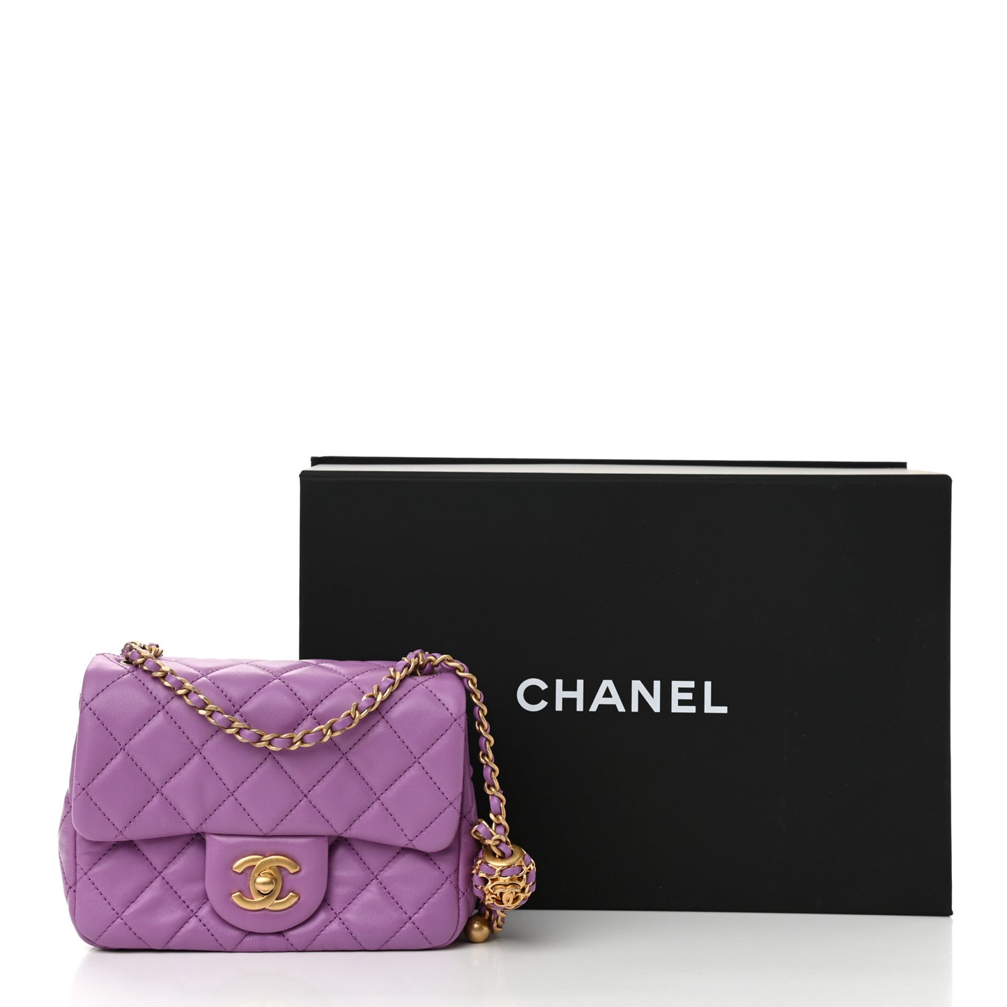 Lambskin Quilted Mini Pearl Crush Flap Purple