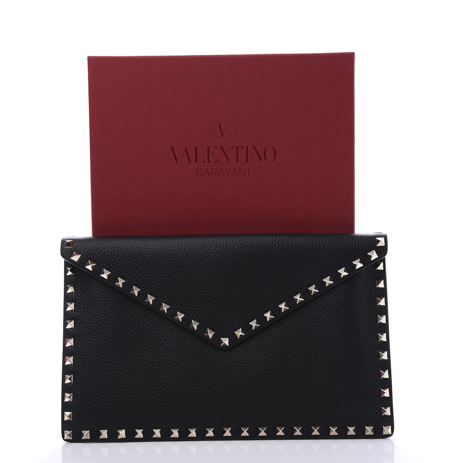 Valentino Garavani Pebbled Calfskin Large Rockstud Envelope Clutch Black 9 of 9