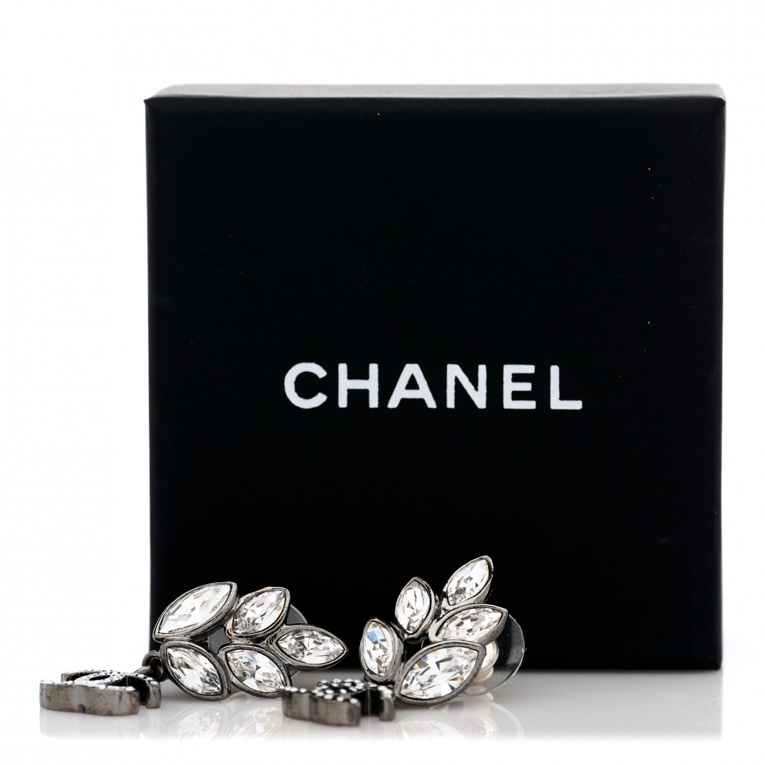 Chanel Ruthenium Crystal CC Dangle Earrings Silver 5 of 5