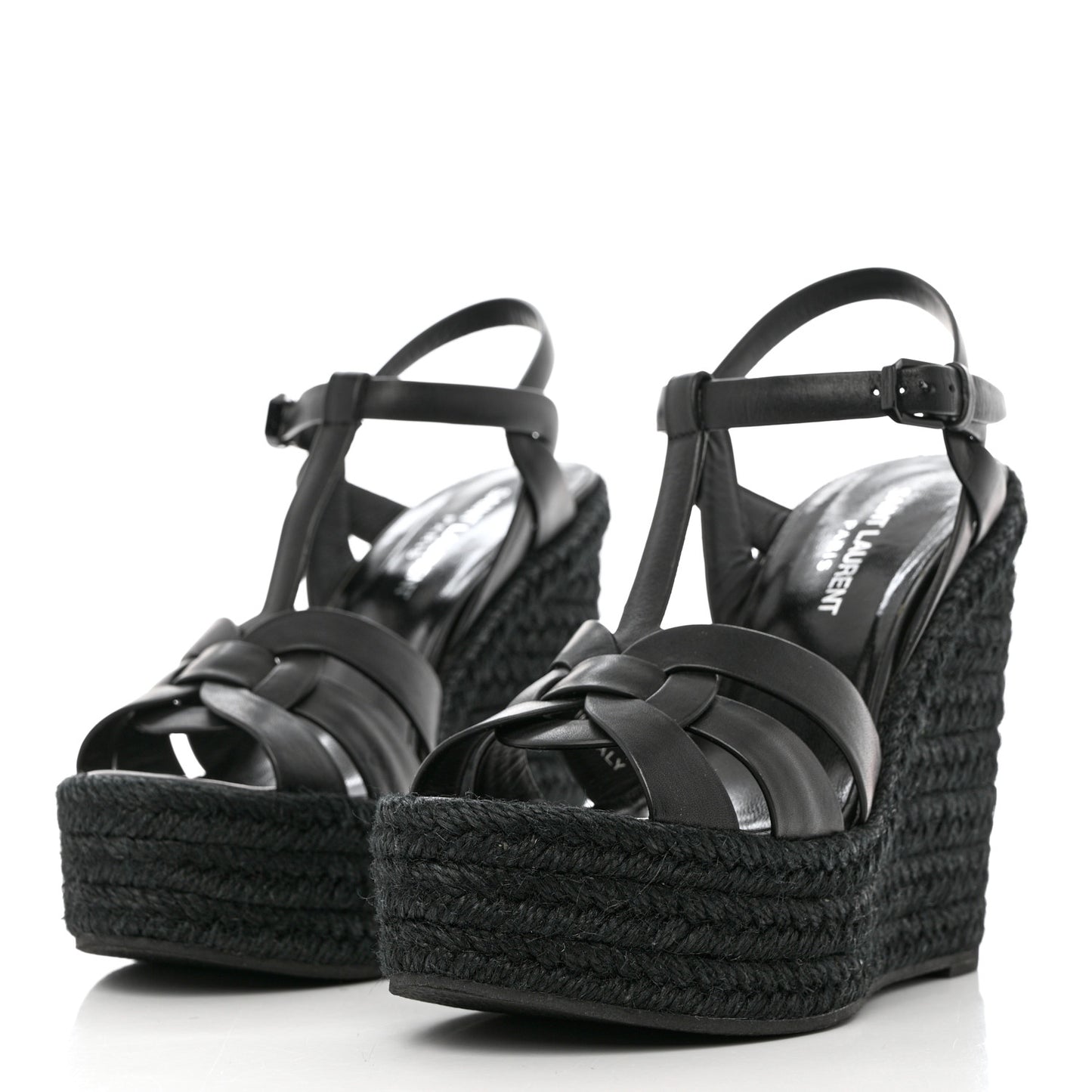 Calfskin Tribute 95 Platform Espadrille Wedge Sandals 36 Black