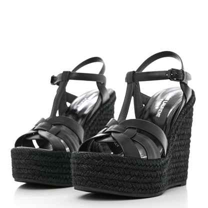 Saint Laurent Calfskin Tribute 95 Platform Espadrille Wedge Sandals 36 Black 3 of 11