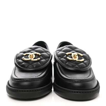 Chanel Lambskin Quilted CC Turnlock Loafers 35.5 Black 2 of 10