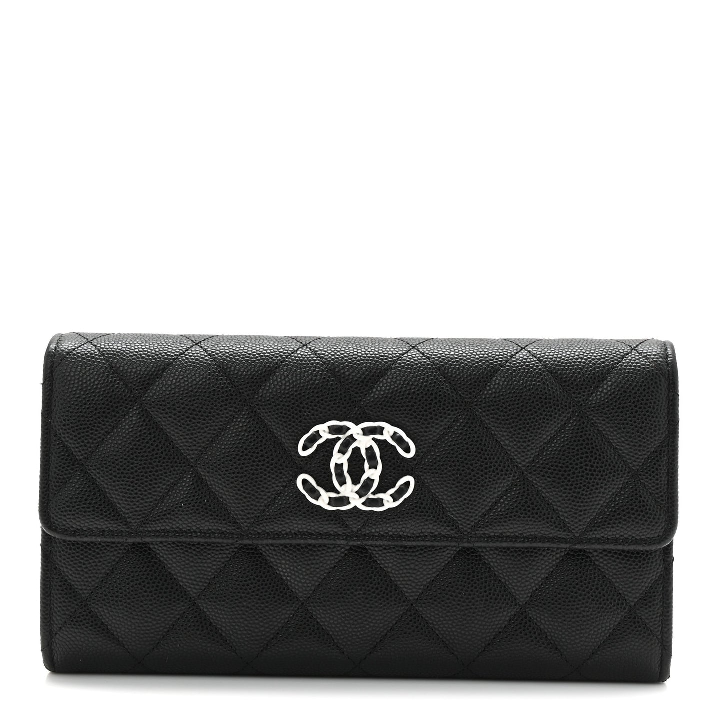 Caviar Quilted Chanel 19 Flap Wallet Black White