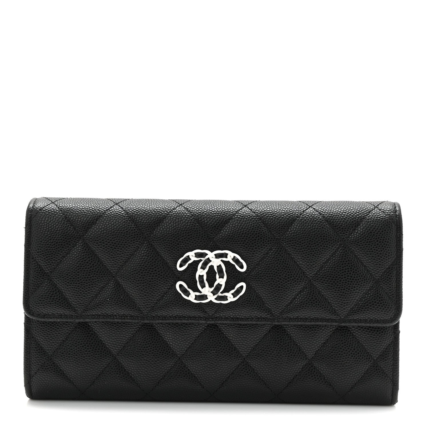 Chanel Caviar Quilted Chanel 19 Flap Wallet Black White 1 of 11