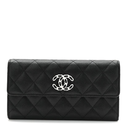 Chanel Caviar Quilted Chanel 19 Flap Wallet Black White 1 of 11