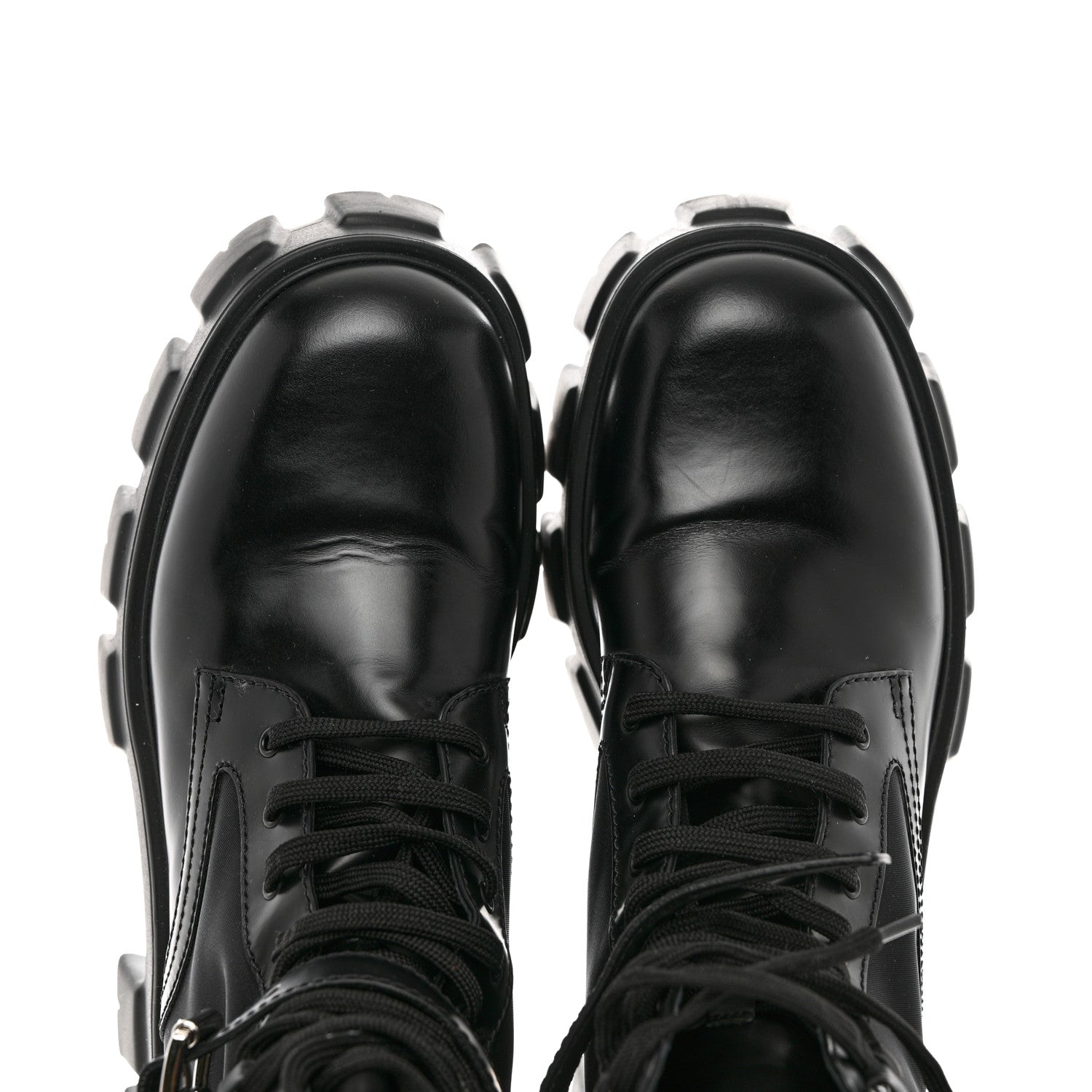 Prada Spazzolato Rois Re-Nylon Metal Triangle Logo Monolith Pouch Pocket 55mm Boots 39.5 Black 9 of 9