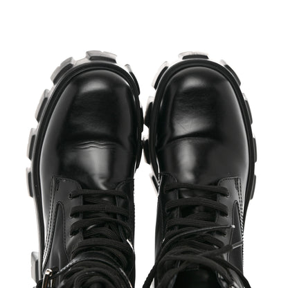 Prada Spazzolato Rois Re-Nylon Metal Triangle Logo Monolith Pouch Pocket 55mm Boots 39.5 Black 9 of 9