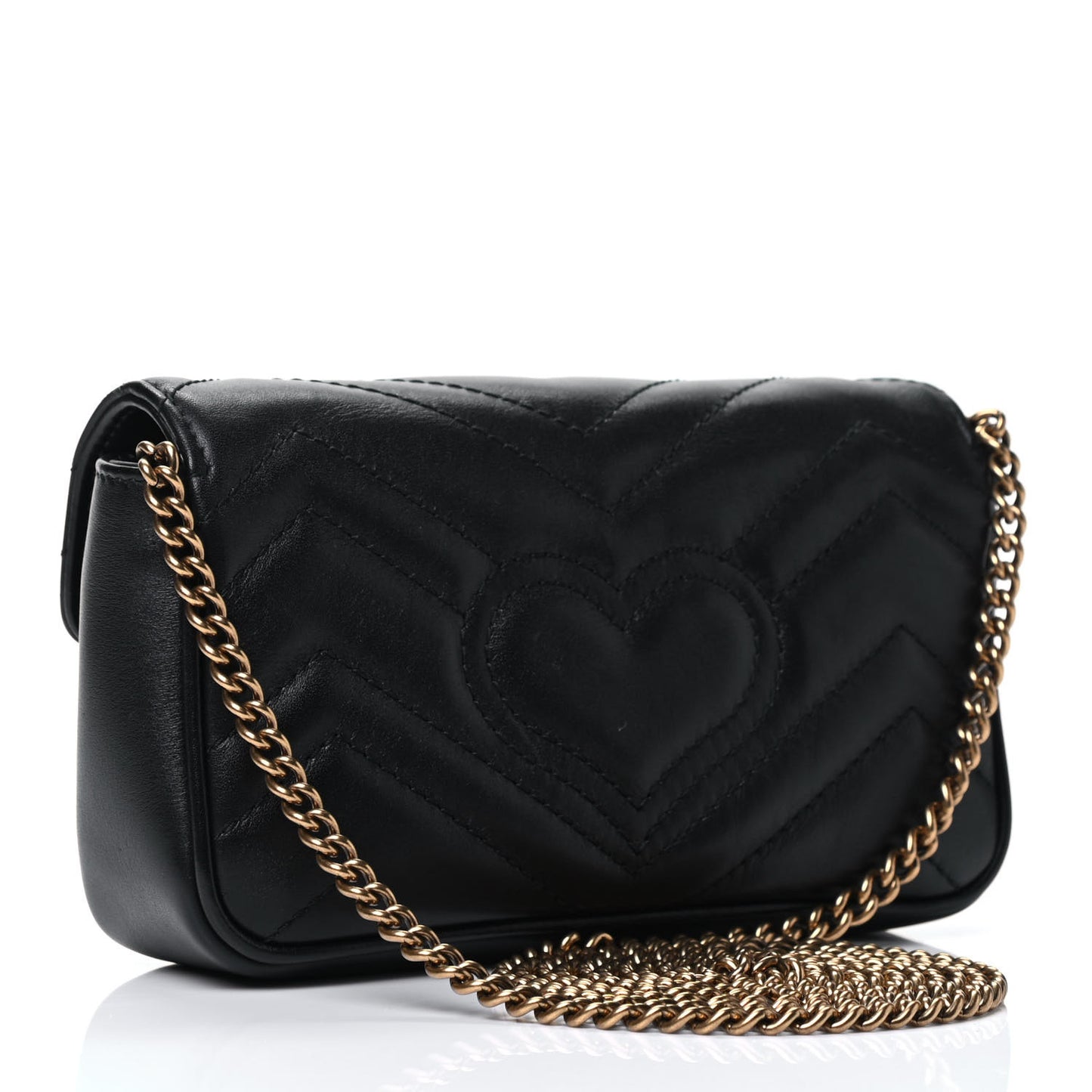 Calfskin Matelasse Super Mini GG Marmont Shoulder Bag Black