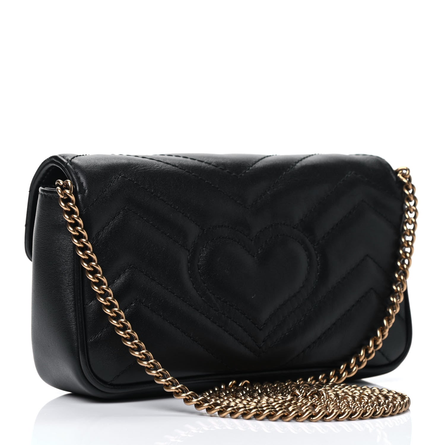 Gucci Calfskin Matelasse Super Mini GG Marmont Shoulder Bag Black 2 of 4