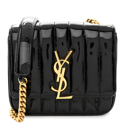 Saint Laurent Patent Calfskin Matelasse Monogram Small Vicky Chain Bag Black 1 of 10