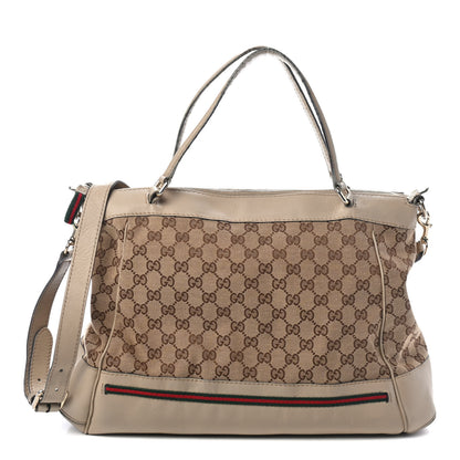 Gucci Monogram Margaux Calfskin Web Mayfair Tote Beige Ebony Off White 1 of 4