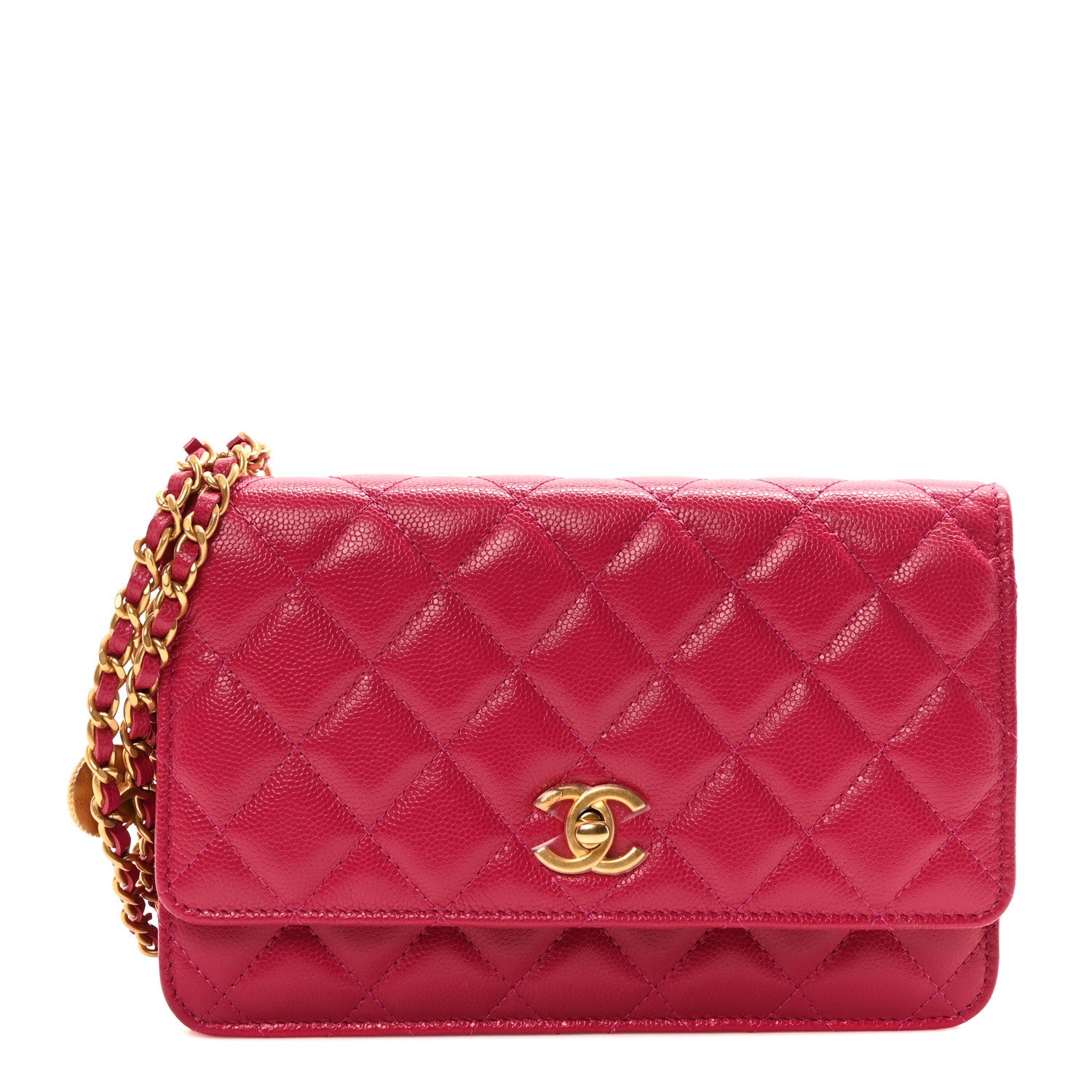 Chanel Caviar Quilted Twist Your Buttons Wallet On Chain WOC Fuchsia 1 of 11
