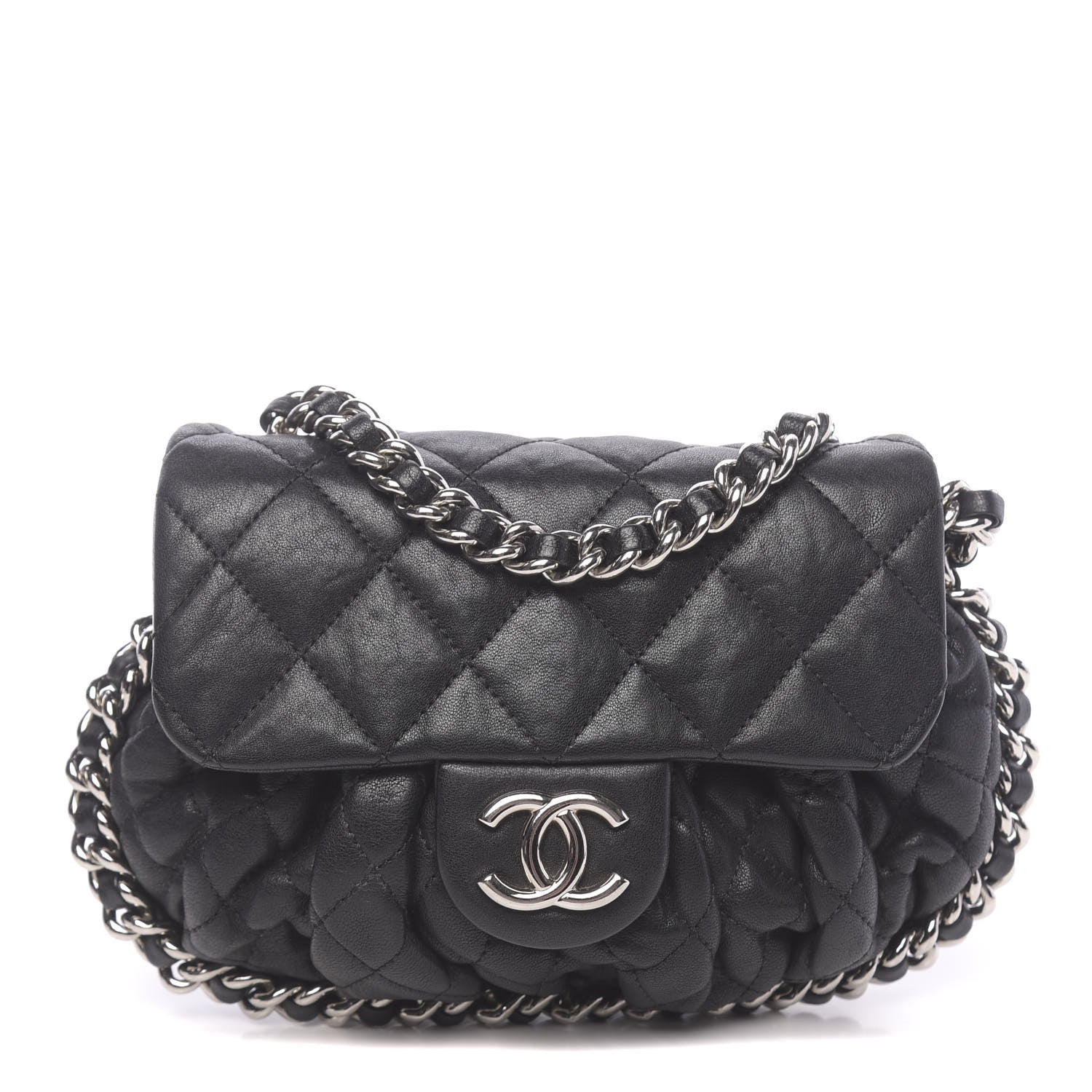 Chanel Washed Lambskin Quilted Mini Chain Around Messenger Black 1 of 10