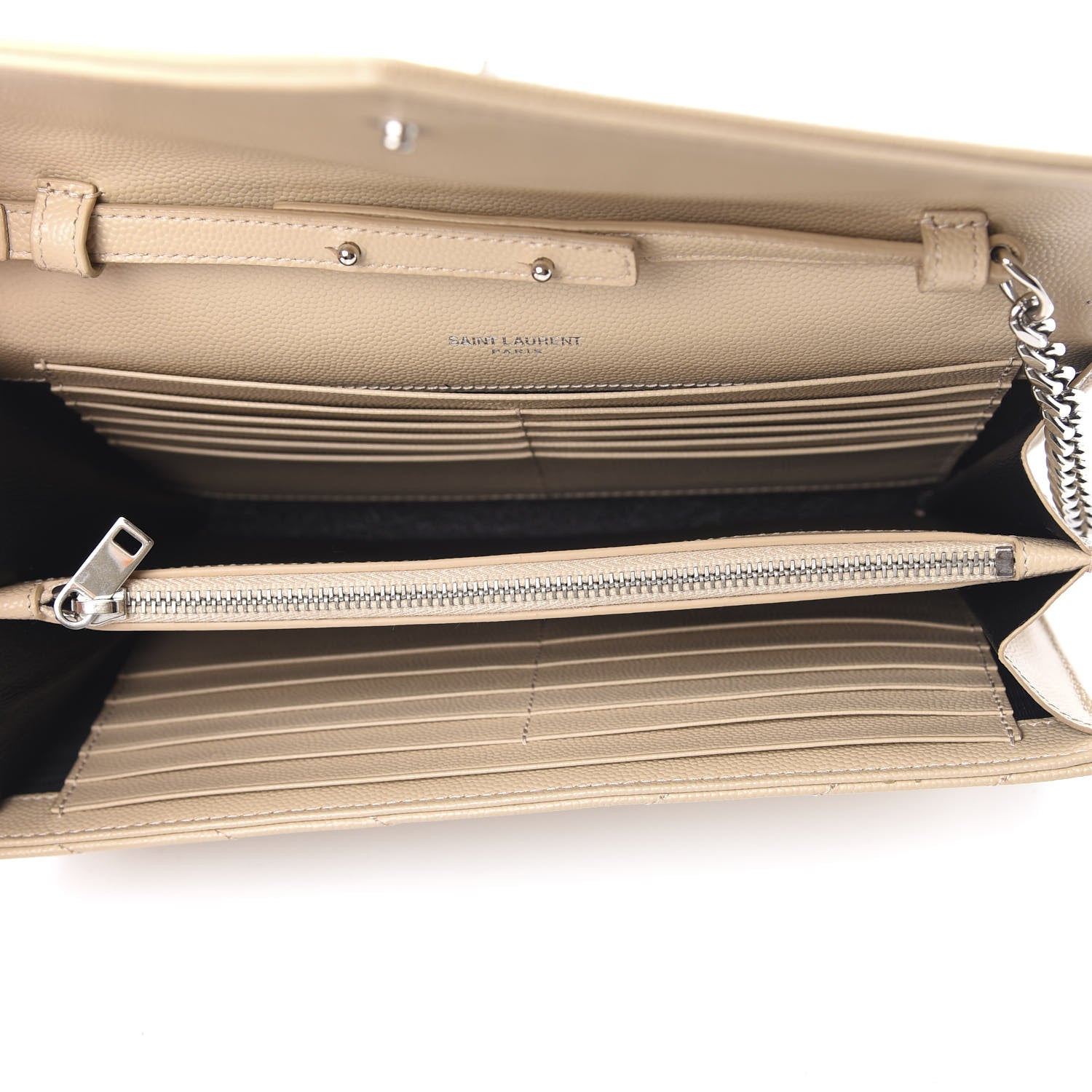 Saint Laurent Grain De Poudre Matelasse Chevron Monogram Chain Wallet Nude Powder 5 of 9