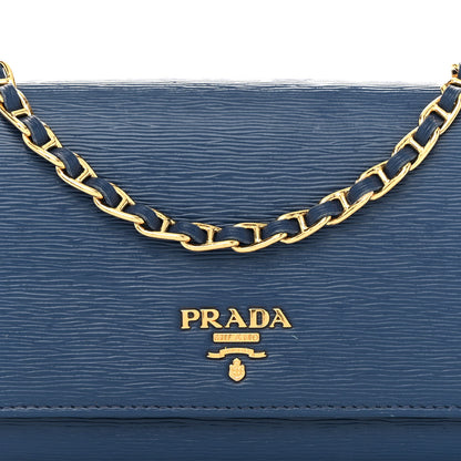Prada Vitello Move Metal Oro Chain Wallet Bluette 8 of 14