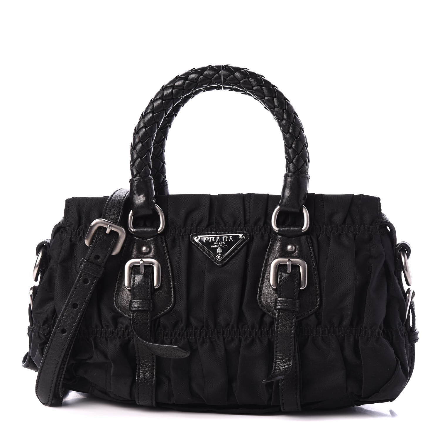 Prada Tessuto Nylon Nappa Braided Gaufre Shopping Satchel Black 1 of 8
