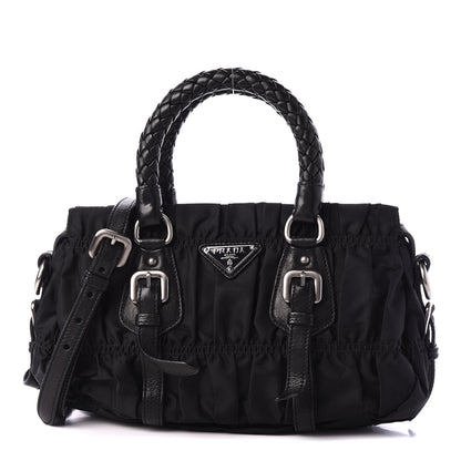 Prada Tessuto Nylon Nappa Braided Gaufre Shopping Satchel Black 1 of 8