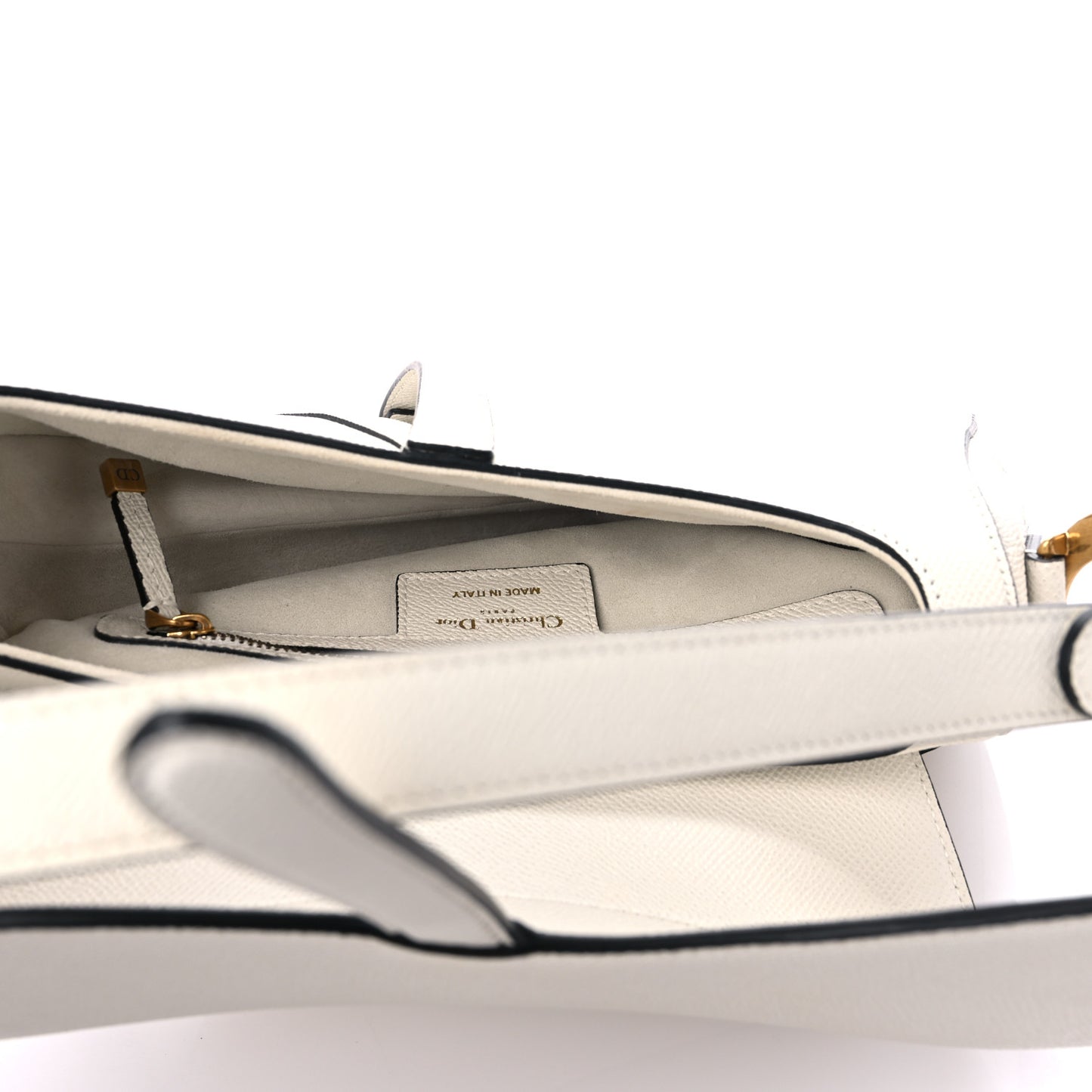 Grained Calfskin Saddle Bag White