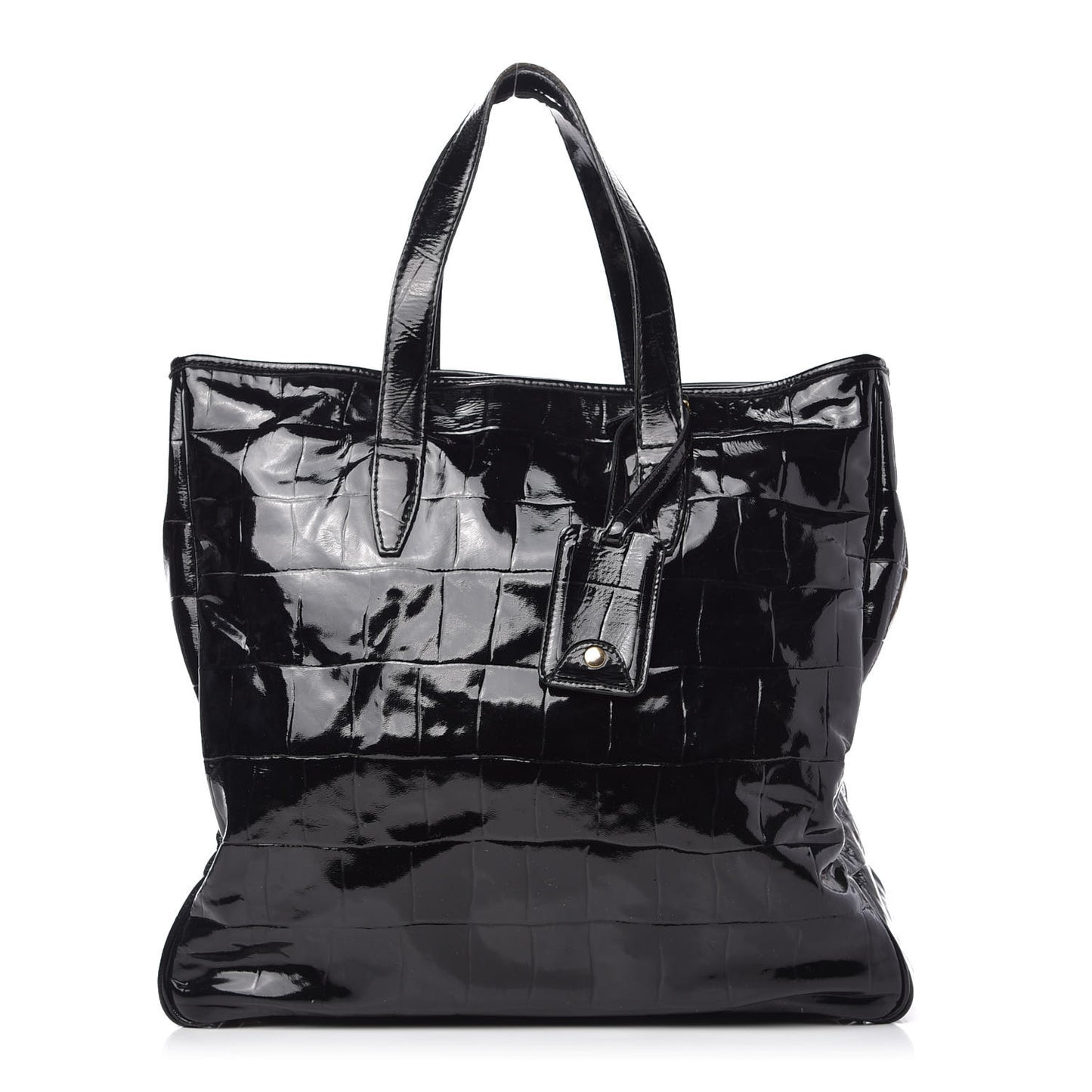 Patent Crocodile Embossed Raspail Tote Black