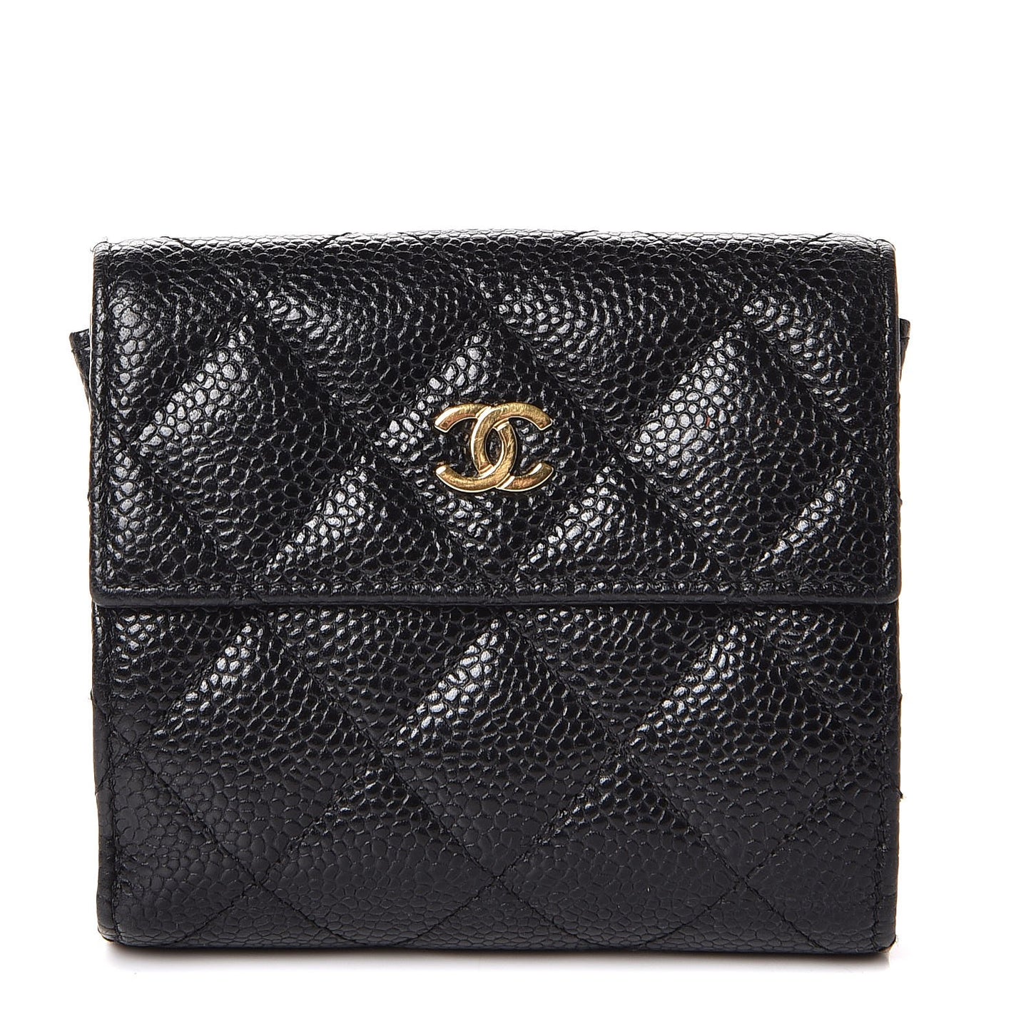 Caviar Quilted Compact French Flap Wallet Black