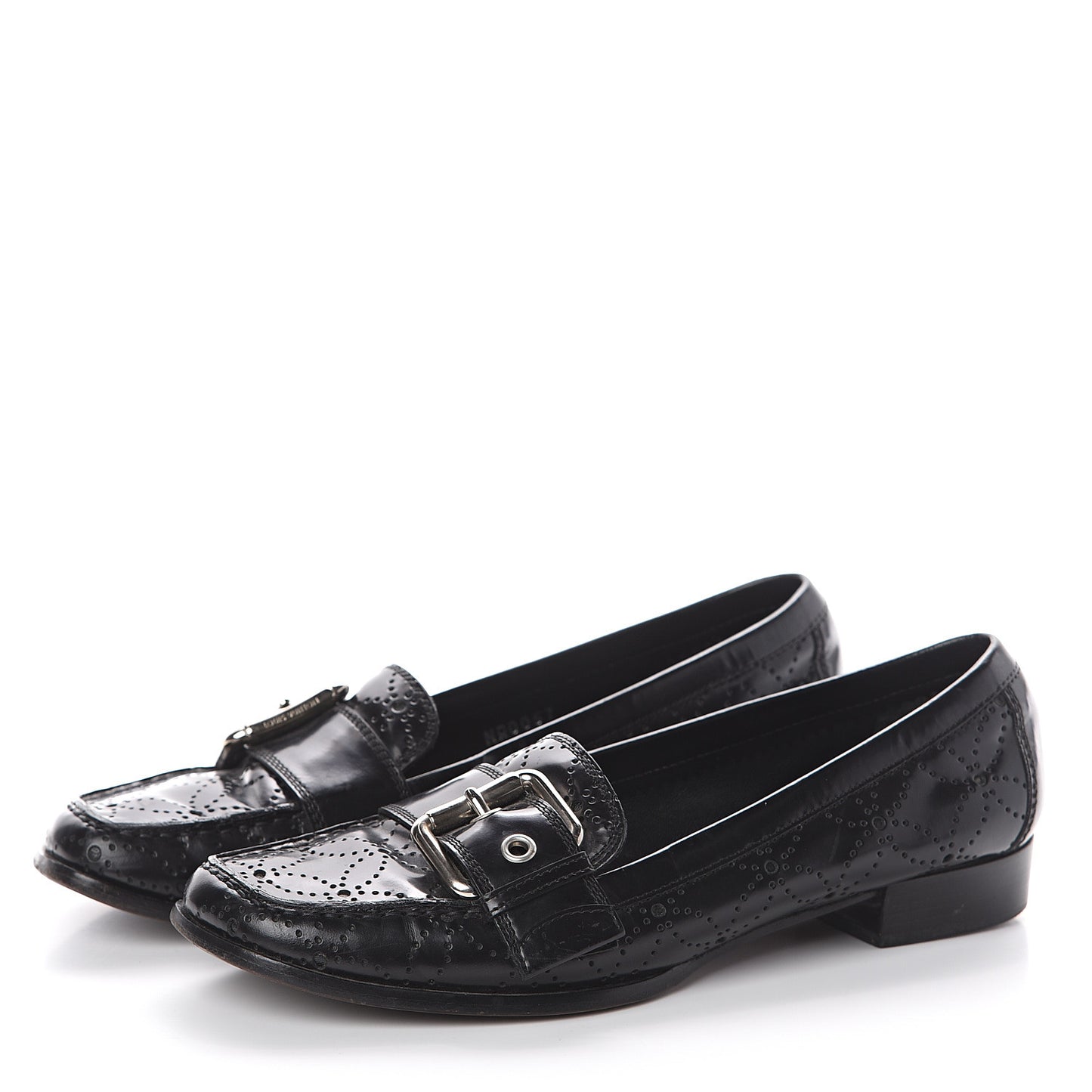 Glazed Calfskin Perforated Loafers 37 Black