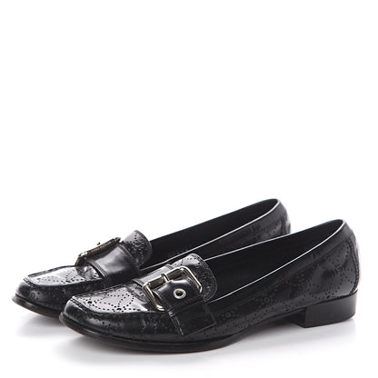 Louis Vuitton Glazed Calfskin Perforated Loafers 37 Black 3 of 7