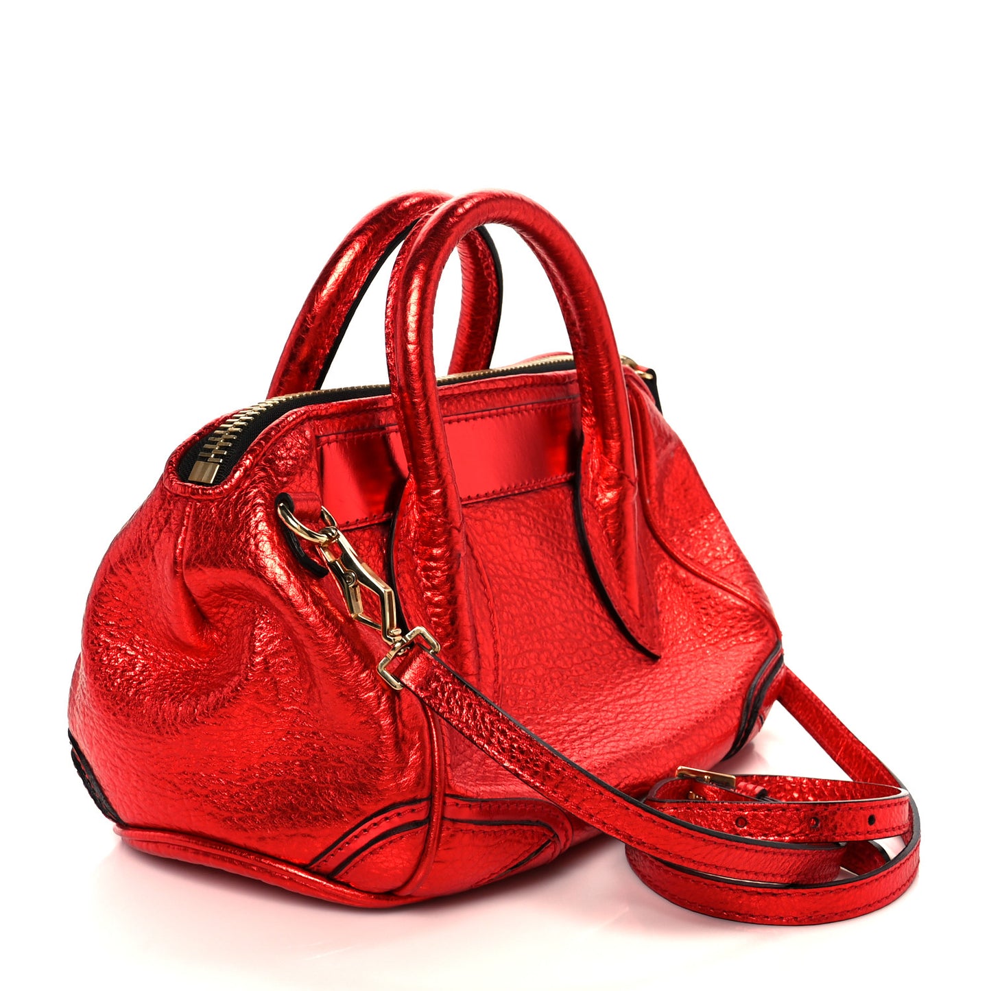 Metallic Calfskin Small Blaze Satchel Red