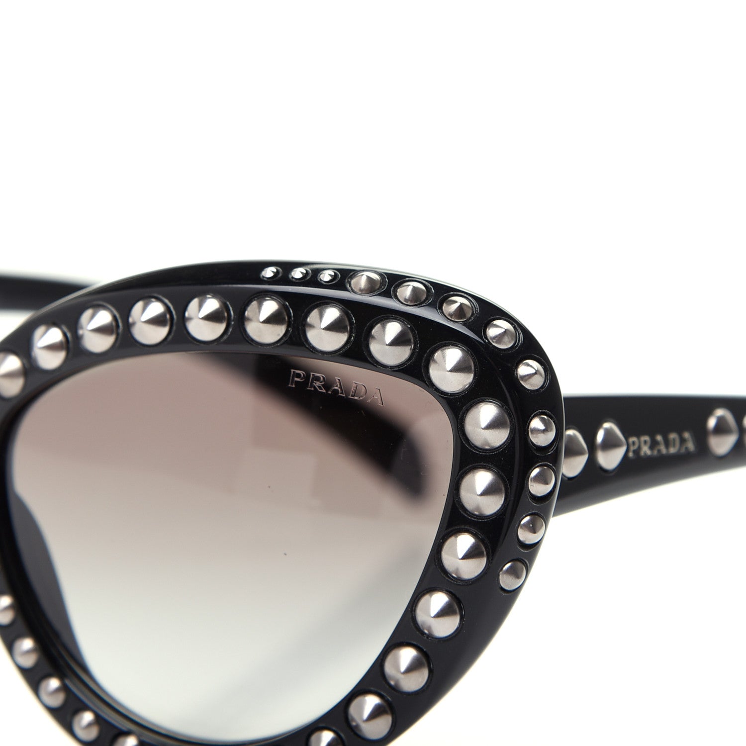 Prada Acetate Studded Ornate Cat Eye Sunglasses SPR 31Q Black 7 of 9