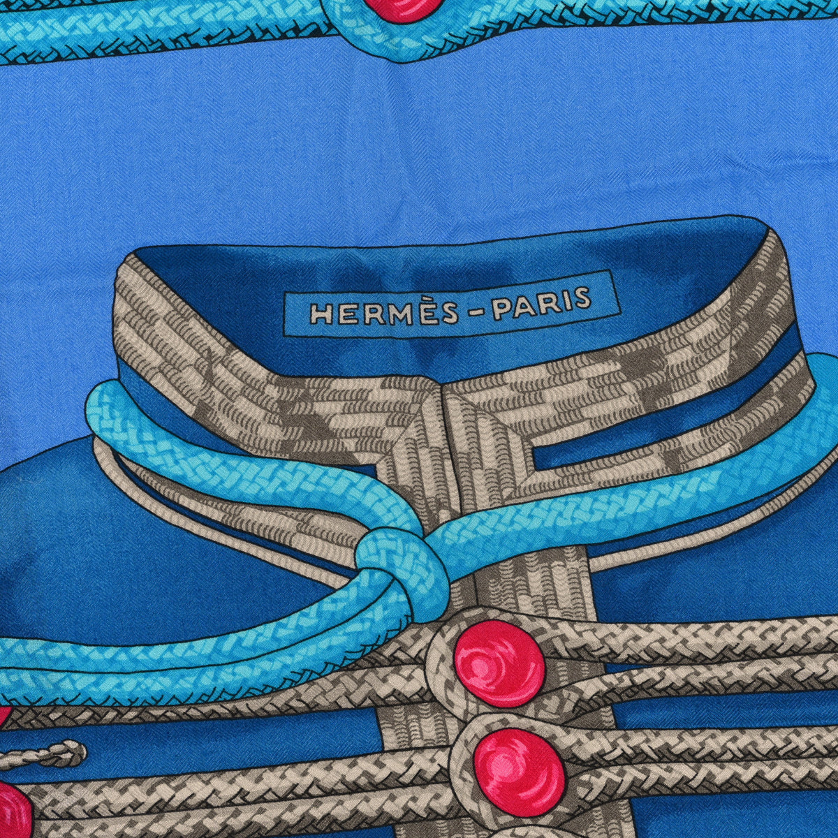 Hermes Cashmere Silk Brandebourgs Shawl 140 Bleu Turquoise Fuchsia 2 of 3