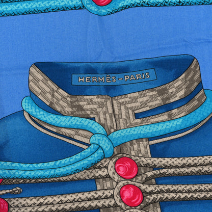 Hermes Cashmere Silk Brandebourgs Shawl 140 Bleu Turquoise Fuchsia 2 of 3