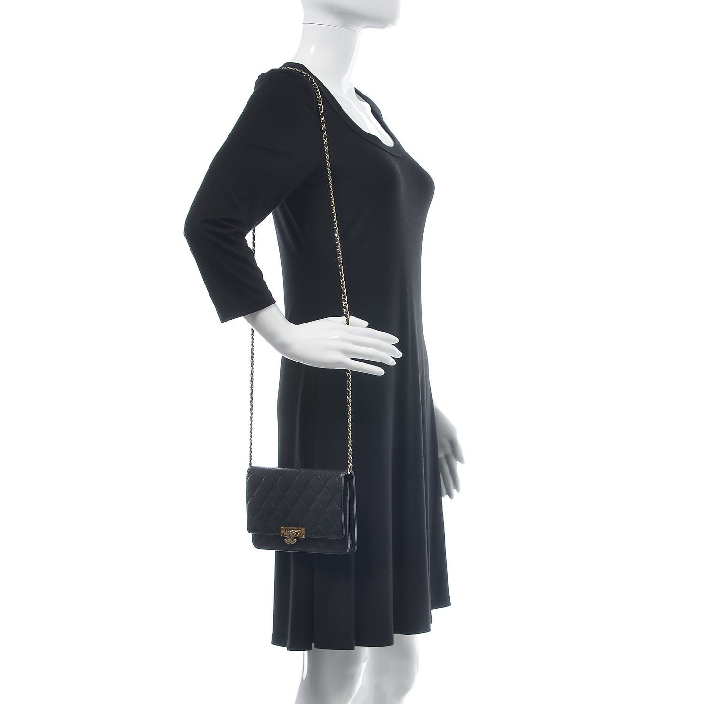 Caviar Quilted Golden Class Wallet On Chain WOC Black