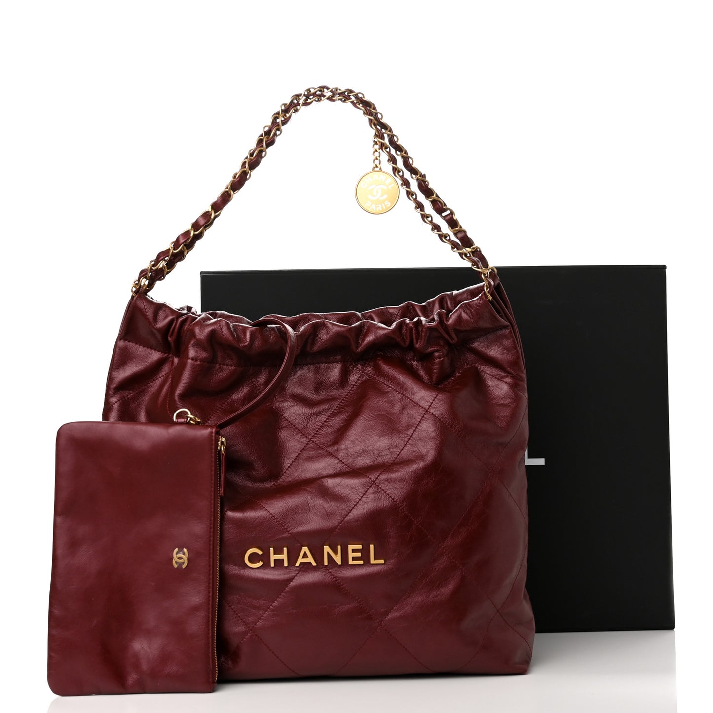 Metallic Calfskin Quilted Chanel 22 Burgundy