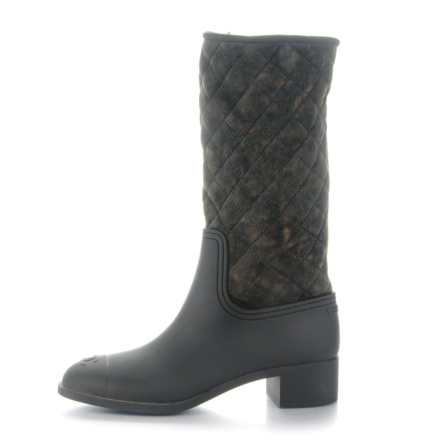 Rubber Shearling Quilted Tall Boots 39 Black Grey