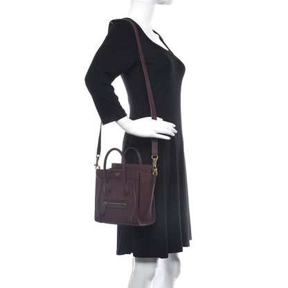 Celine Drummed Calfskin Nano Luggage Dark Wine 2 of 12
