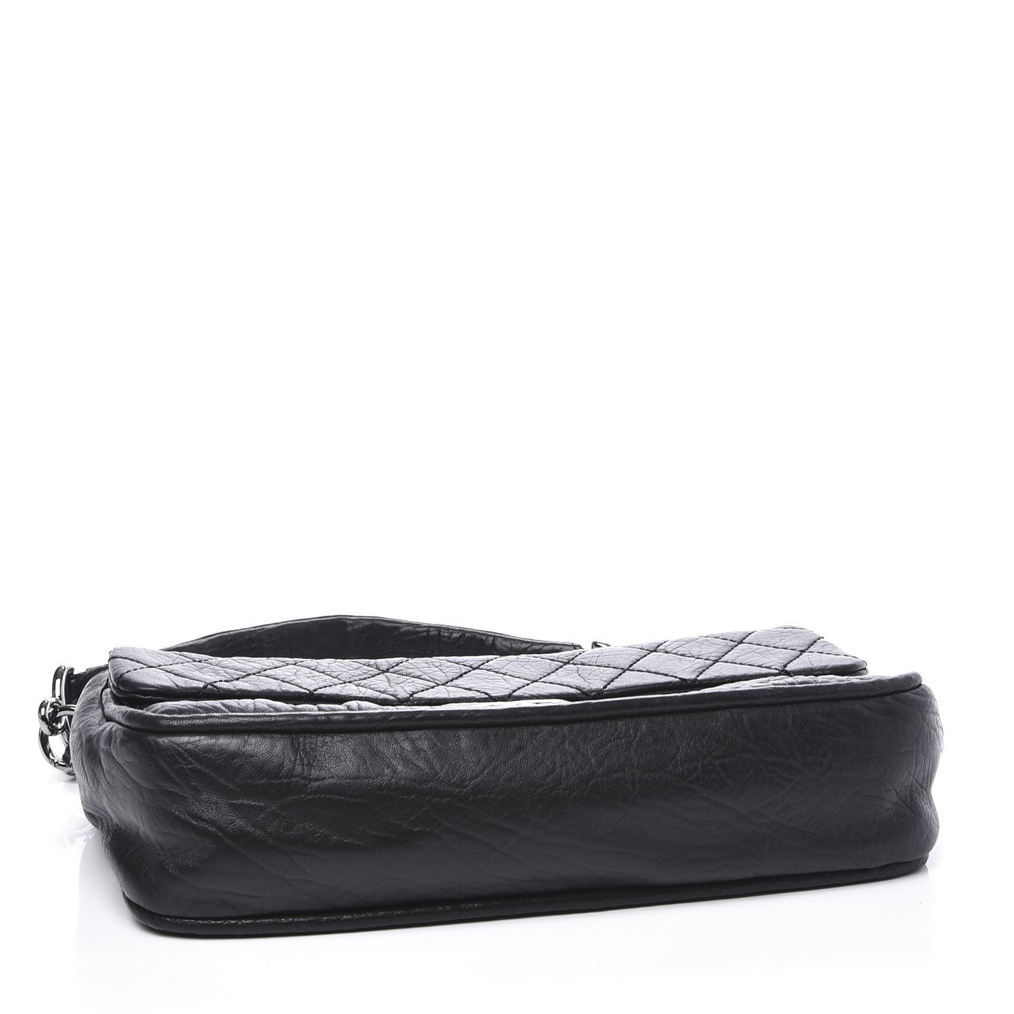 Distressed Lambskin Lady Braid Flap Black